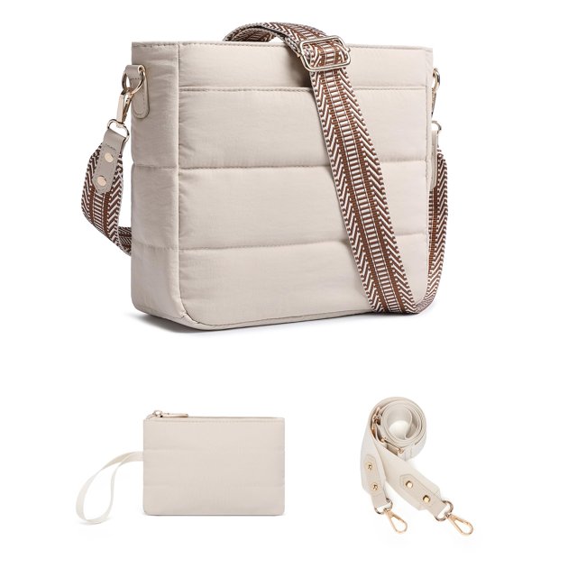 Monedero BAVERGE, acolchado, bandolera con hombros holgados, color beige