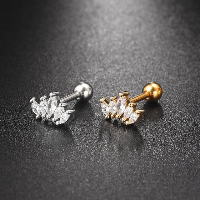 Pendientes pequeños de acero inoxidable con forma de bola y tornillo para mujer con forma de circón