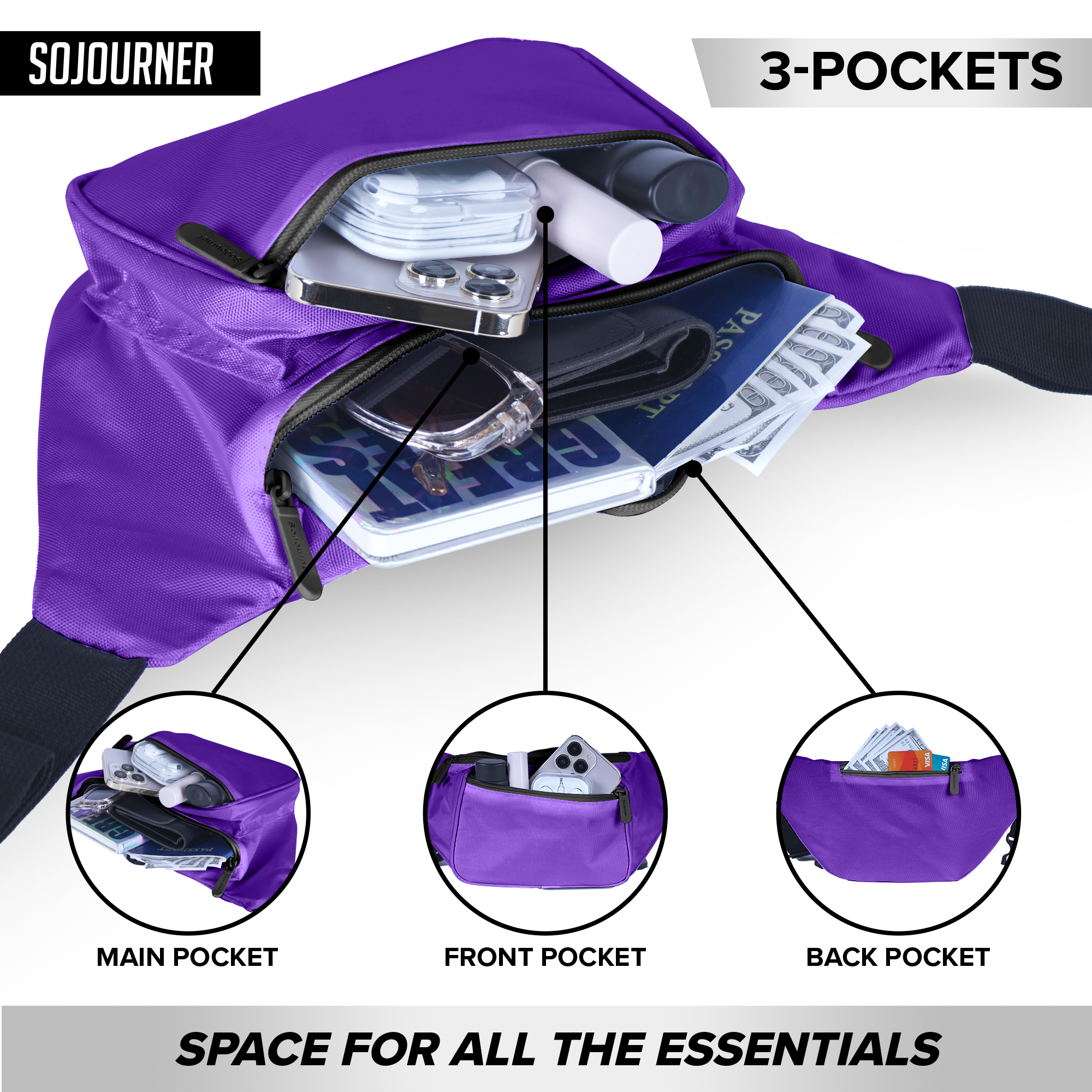 Fleece Belt Bag – Adjustable Crossbody Fanny Pack For Women & Men, Light Purple, Hiking, Workout, Travel - View #7