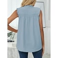 thumbnail image 5 of Gustave Women Summer Mock Neck Tank Tops Casual Ruffle Sleeveless Shirts Chiffon Button Up Blouses Loose Fit Dressy Tunic Tops "Blue, S", 5 of 6
