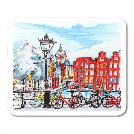KDAGR Red Hand Color City View of Amsterdam Typical Houses Holland Netherlands Made Markers Bike Mousepad Mouse Pad Mouse Mat 9x10