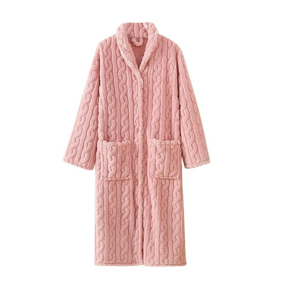 beishanbush Clothing 2025 Women Robes Under $10 Womens Long Fleece Robe Fuzzy Cozy Warm Bathrobe Shawl Collar Spa Robe Laddies Textured House Coat