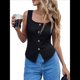 thumbnail image 3 of Camisetas Sin Mangas para Mujer, Corte Entallado, Cuello Cuadrado, Sin Mangas, Dobladillo con Abertura, Camisetas Básicas Informales de Verano. Negro M, 3 of 9
