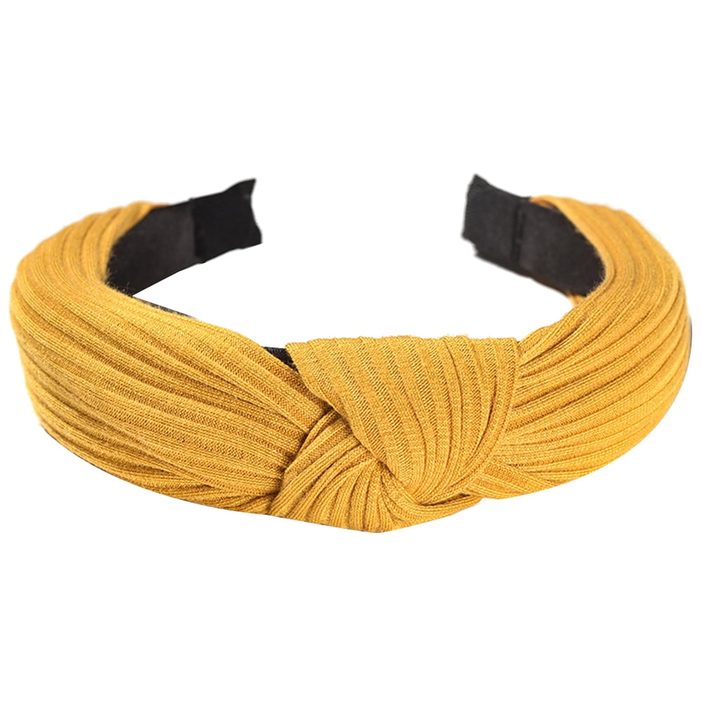 Headband mustard yellow with colorful dots hairband Elastic with knot