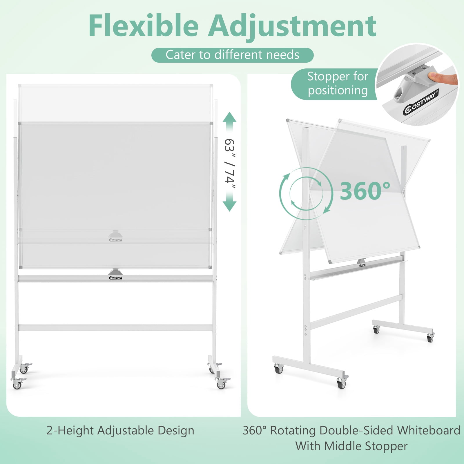 Topbuy Rolling Whiteboard with Stand 48" x 36" Double-Sided Magnetic Dry Erase Board with Flipchart