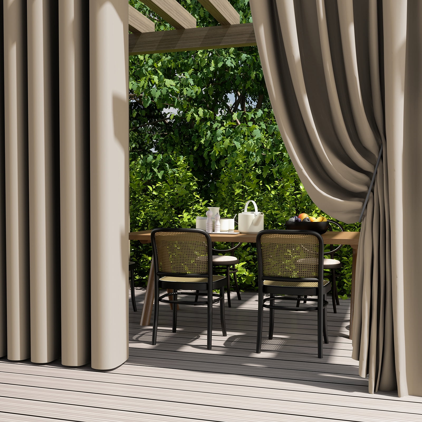 BTTO Outdoor Curtains for Patio Waterproof, Insulated Heat Light Blocking Drapes, Fade Resistant Thick Curtain for Balcony Lawn Garden, 1 Panel