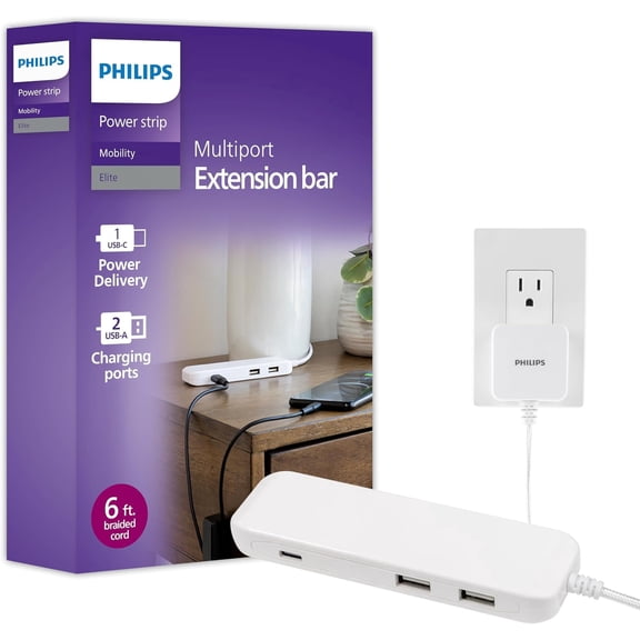 Philips USB Slim Charger and Desktop Charging Station for Smartphones, Tablets, Wireless Earbuds, Bluetooth Speakers, Smartwatches USB-C and USB-A Charger