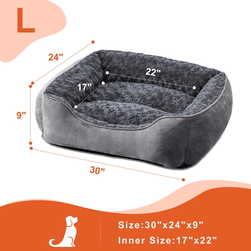 Rectangle Dog Bed for Large Medium Small Dogs, Soft Breathable Puppy & Pet Cuddler with Washable Sofa Bed, Durable Calming Dog Bed with Anti-Slip Bottom, Gray, 30"x24"x9"