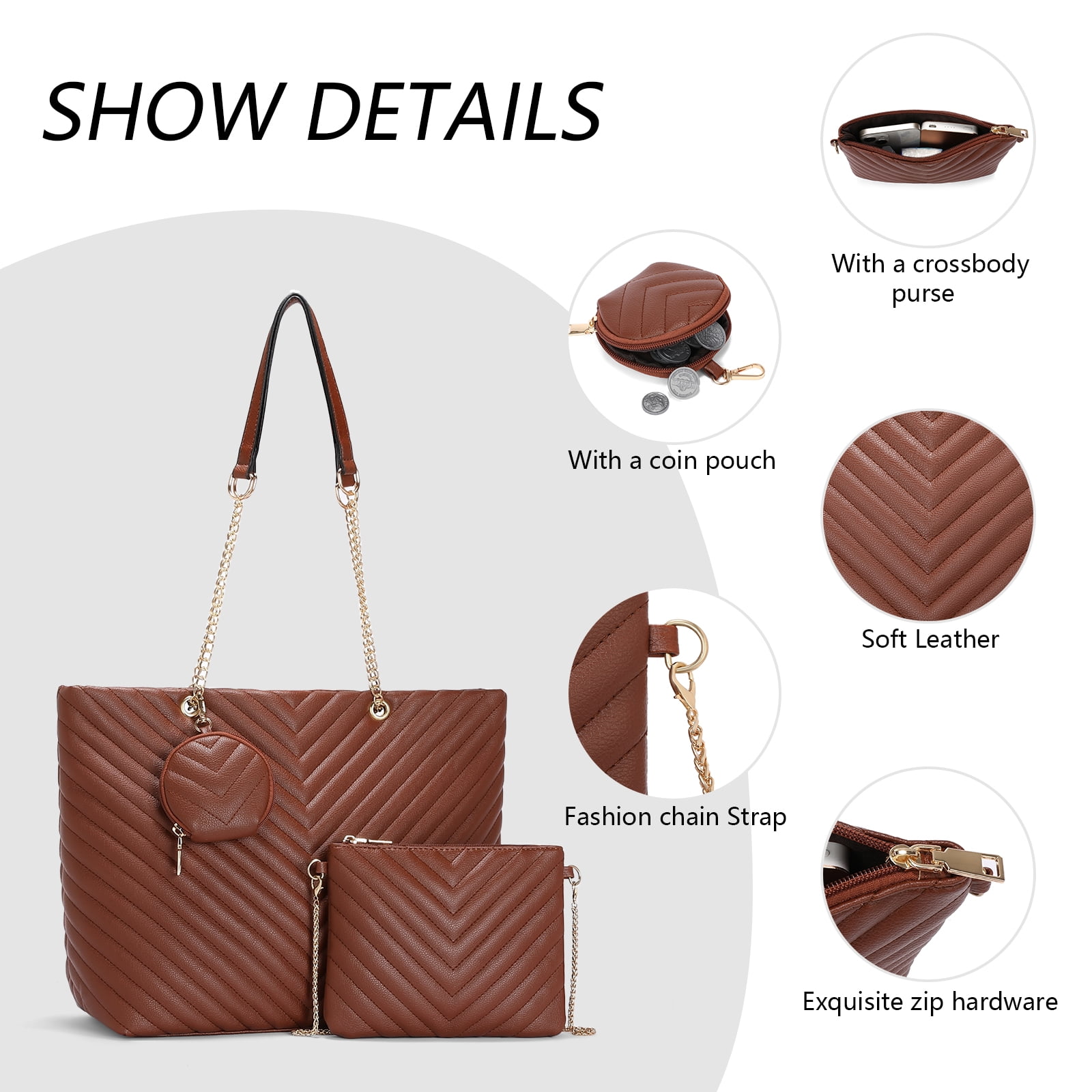 GOIACII Women’s Leather Handbags 3-piece set Fashion Totes Hobo and coin purse,Shoulder Satchel Bags for women