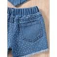 thumbnail image 3 of Toddler Baby Girl Summer Clothes 1Y 2Y 3Y 4Y 5Y 6Y Denim Shorts 2PCS Set Sleeveless Strap Cami Crop Top Elastic Pants Outfits, 3 of 9