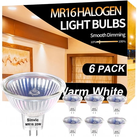 HIBIBUD GU5.3 Halogen 20W Bulbs,6PCS GU5.3 C 12V 20W with 2800k Warm White,Long Lifespan GU5.3 MR16 Dimmable for Track Light