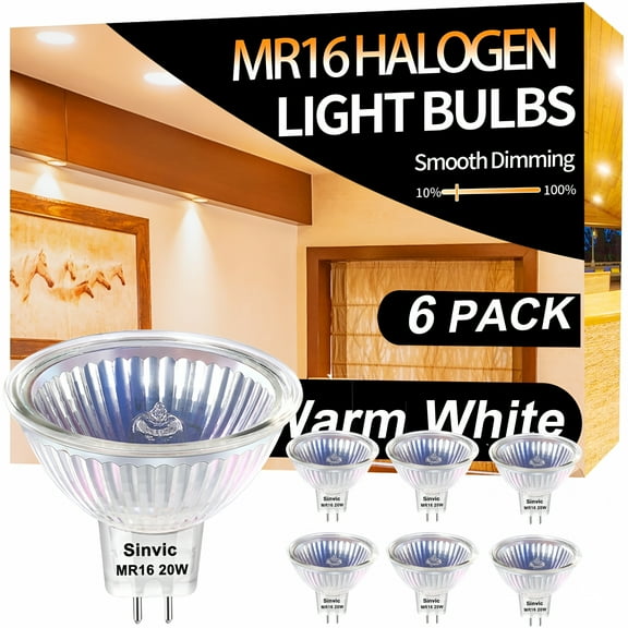 HIBIBUD GU5.3 Halogen 20W Bulbs,6PCS GU5.3 C 12V 20W with 2800k Warm White,Long Lifespan GU5.3 MR16 Dimmable for Track Light