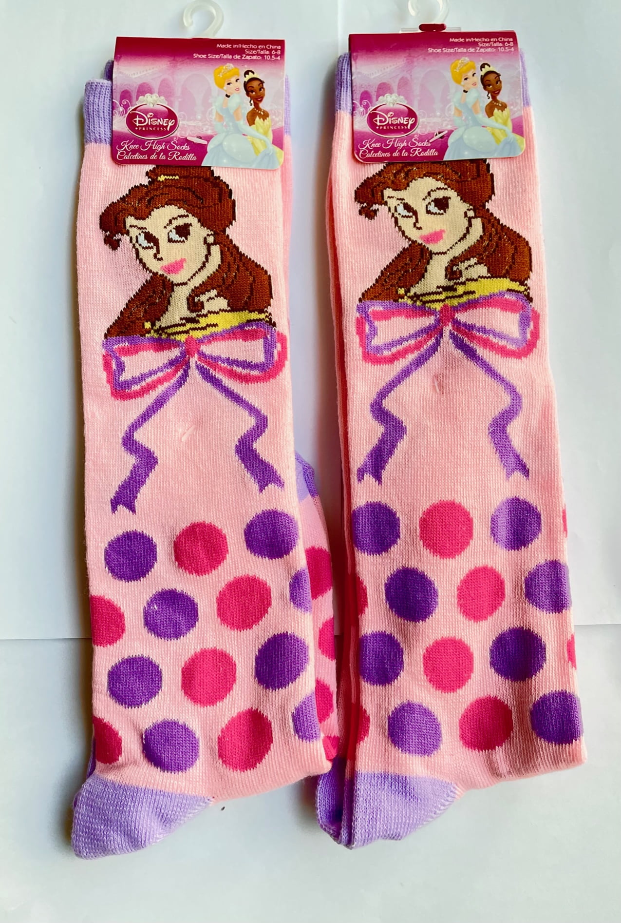 2pk Disney Princess Girls Knee High Socks Size 68 Princess Belle Socks