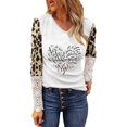 thumbnail image 1 of Mujeres Casual Día de San Valentín Impreso Leopardo Patchwork O-cuello Encaje Manga larga Jersey Blusa Camiseta Tops Fridja hkj344, 1 of 4