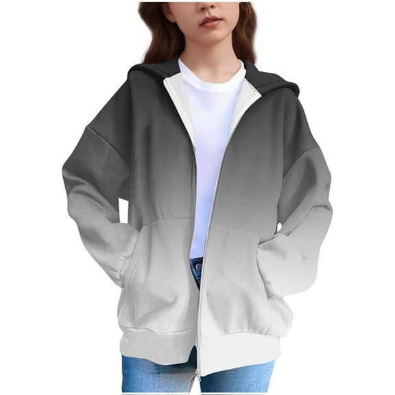 YUANxueke Kids Gradient Color Jackets Zip Up Hoodies Fashion Loose Sweatshirts with Pockets Outfits,Black,4-5 Years