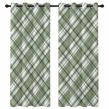 Sage Green Plaid Blackout Curtains 84 Inches Long Sage Green White Grids Geometric Thermal Insulated Room Darkening Drapes with Grommets for Living Room 42 W x 84 L 2 Panels