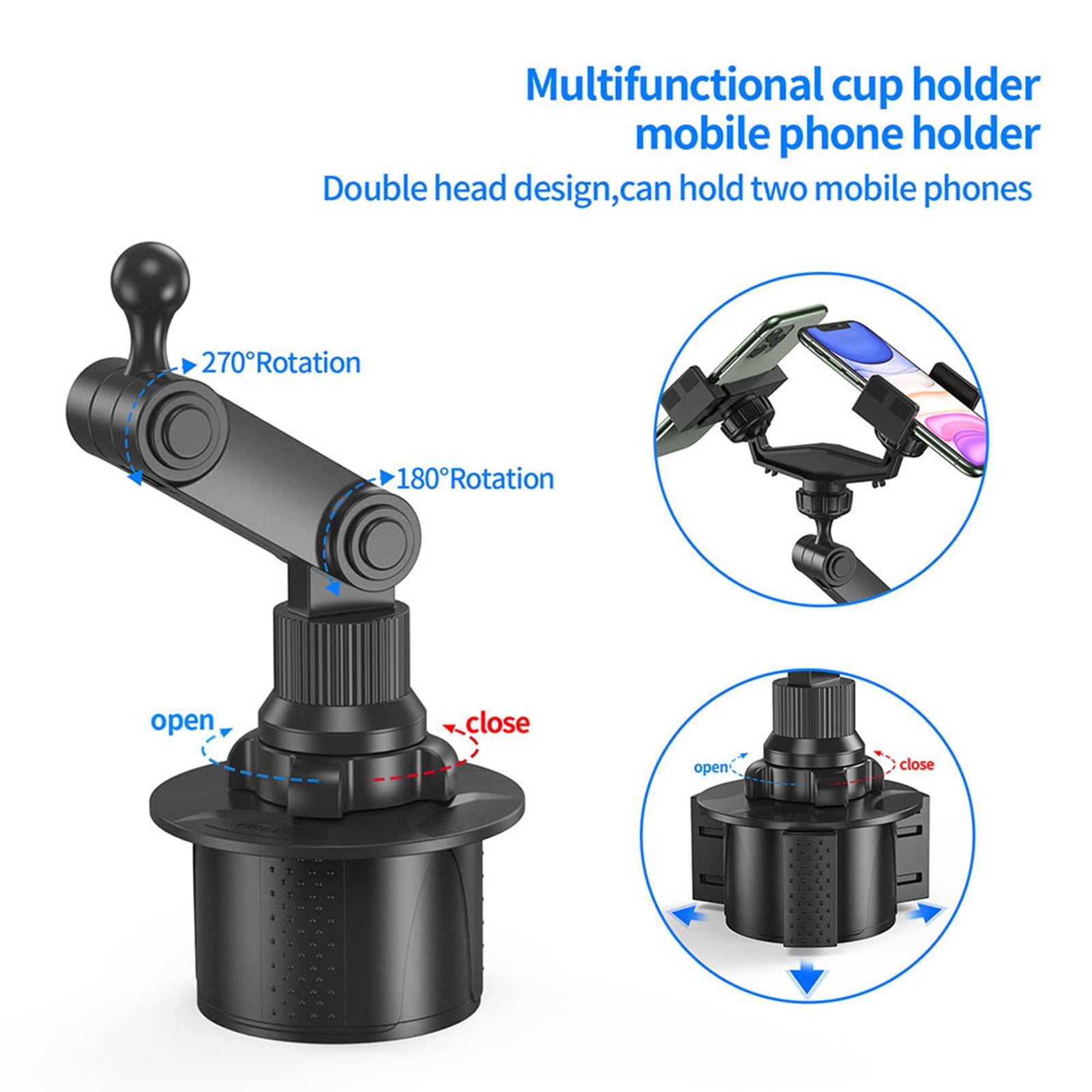 CAVIANA Dual Phone Holder for Car Cup Holder – Long Flexible Neck, 360°  Rotatable Car Phone Mount - Adjustable Cell Phone Cup Holder, Universal  Size