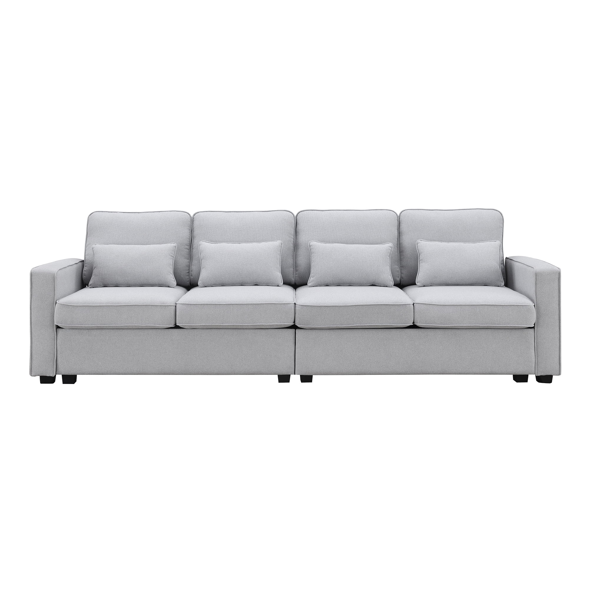 Leumius 104" Sectional Sofa, Modern Linen Fabric 4-Seater Sofa Couch with 4 Pillows, Minimalist Style Couch for Living Room, Apartment, Office, Light Gray