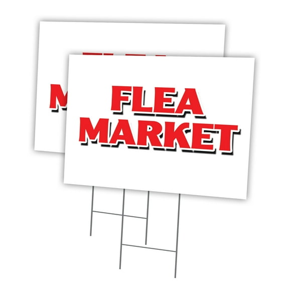 FLEA MARKET 2 Pack Of 18" x 24" Yard Sign & Stake | Advertise Your Business | Stake Included Image On Front Only | Made in The USA