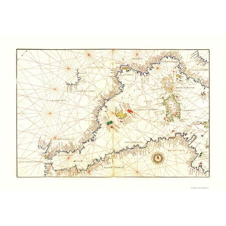 Historic Nautical Map - Mediterranean Sea Coast - Agnese 1544 - Vintage Wall Art