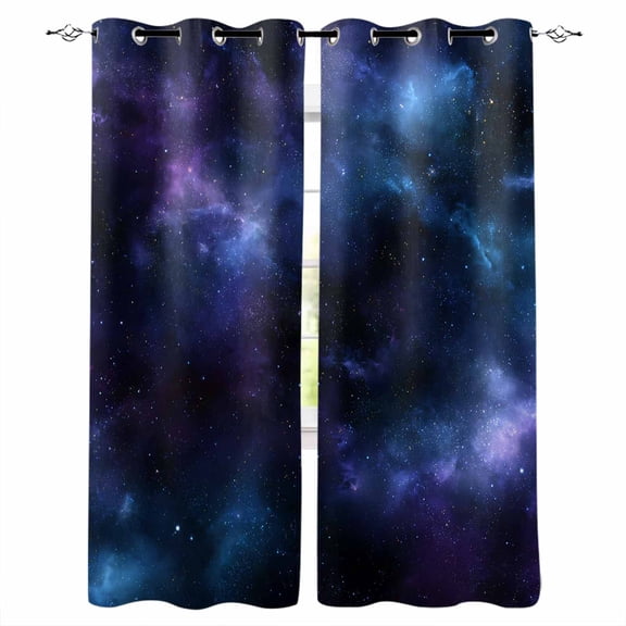 Fsddascl Star Sky Blackout Curtains for Bedroom/Living Room, Thermal Insulated Kitchen Curtains, Modern Blue Purple Black Nature Starry Night Grommet Darkening Window Treatment Drapes 42"x63"x2