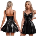 thumbnail image 3 of Vestido de látex con charol para mujer, minivestido con cierre de cremallera en la espalda, remaches con anilla en O, aspecto mojado, estilo gótico punk para discoteca, 3 of 5