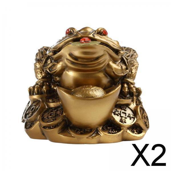 2x Feng Shui Dinero Rana Sapo Chan Estatua Hogar Oficina Decoración Inauguración de La Casa Felicitación Regalo de Vacaciones 2 piezas