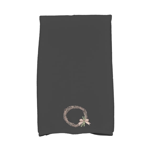 Sprig of Green 16 x 25 Inch Black Holiday Print Kitchen Towel