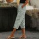 thumbnail image 2 of TaTaai Women Cotton Linen Casual Straight Leg Capri Pants Printed Design Elastic Waist Side Pockets Lightweight Breathable Machine Washable No Fading Daily Outdoor Street Wear Gift, 2 of 8