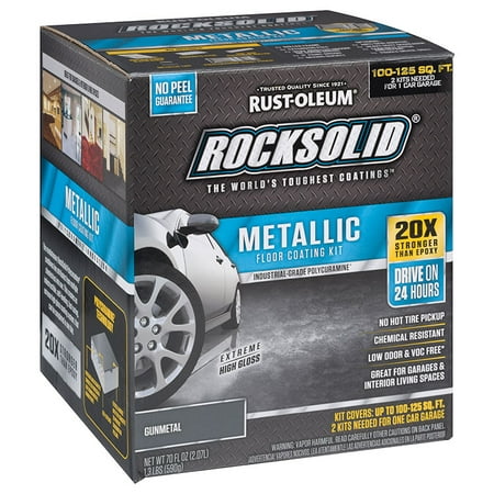 Rust-Oleum 299743 RockSolid Polycuramine Metallic Floor Coating Gunmetal 70oz Kit (2-Pack/1 car