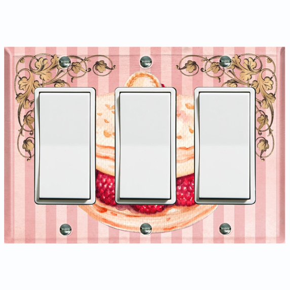 Metal Light Switch Plate Cover Elegant Pastel Pink Cake Striped Wallpaper CAK048