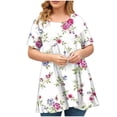 thumbnail image 2 of Tdoqot Womens Plus Size Floral Shirts- Casual Dressy Short Sleeve V-Neck Loose Summer Tops Blouse White Size XL, 2 of 4