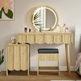 thumbnail image 3 of Wirrytor Farmhouse Vanity Desks with Light Mirrors, Makeup Vanity with 2 Drawers and 1 Storage Cabinet, Vanity Set for Bedroom, Wave Panel ,Walnut, 3 of 9