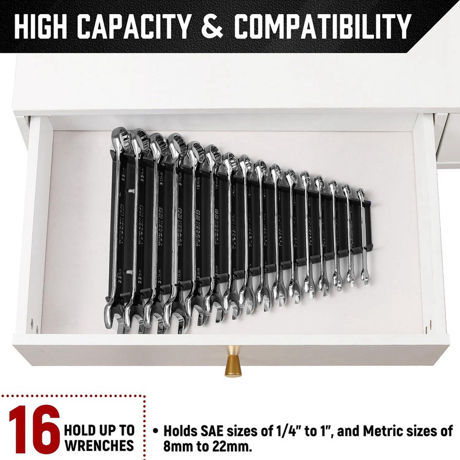 64 Slot ABS Wrench Organizer, Hanging Organizer for Tool Boxes and Walls, Suitable for SAE and Metric Wrench Storage