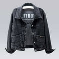 thumbnail image 5 of iHPH7 Cropped Jean Jacket for Women Denim Outfit for Women Jean Jacket Women Denim Button Down Shirt Women Vintage Jacket Jean Shacket Women Fall Jackets Black L, 5 of 7