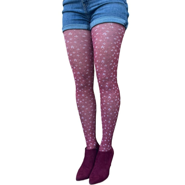 Burgundy Heart and Flower Pattern Tights For All Women Walmart