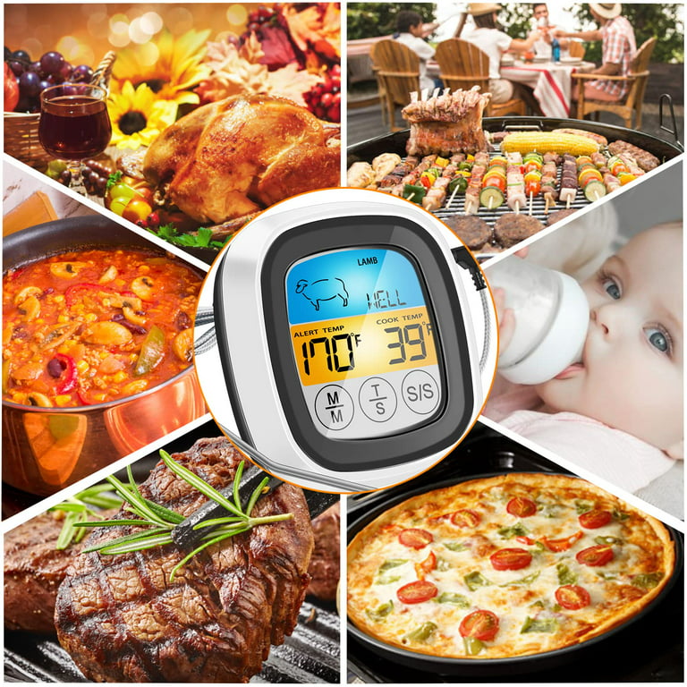 Beyond Group 80-09 Digital Meat Instant Read Thermometer with LED Screen  and Ready Alarm, Kitchen Probe with Long Fork for Grilling, Barbecue and