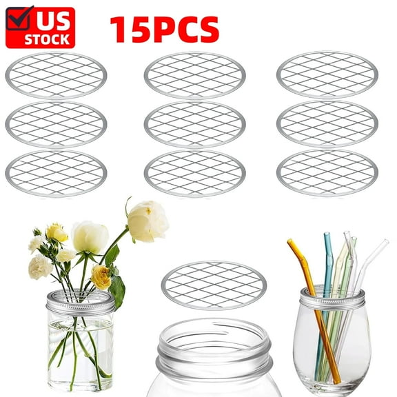 Mason Flower Jar Insert Lid for Wide Mouth Mason Canning Jars Metal Flower Lid Insert Mason Grid Flower Organizer Lid Insert Mason Jar Lids with Hole