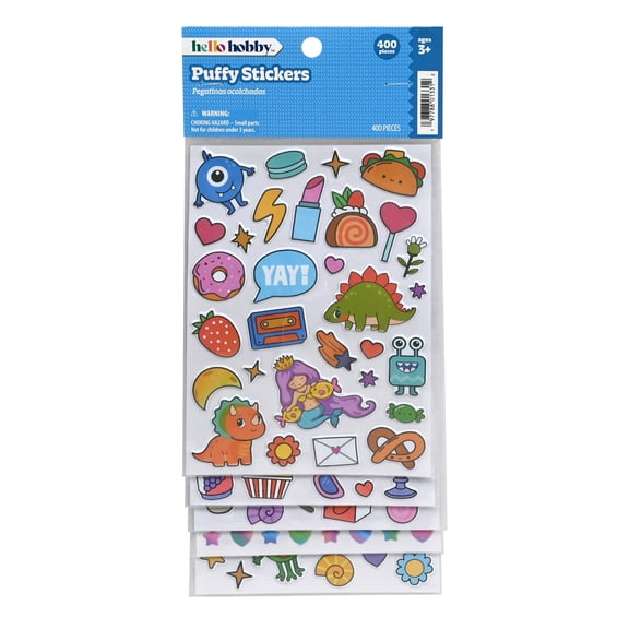 Hello Hobby Puffy Stickers Pack – 400 Assorted Design Pieces for Crafts