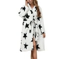 thumbnail image 2 of YMNXA Womens Fuzzy Hooded Bathrobe Long Sleeve Lace Up Star Print Elegant Thickened Warm Homewear For Daily Wear White S, 2 of 5