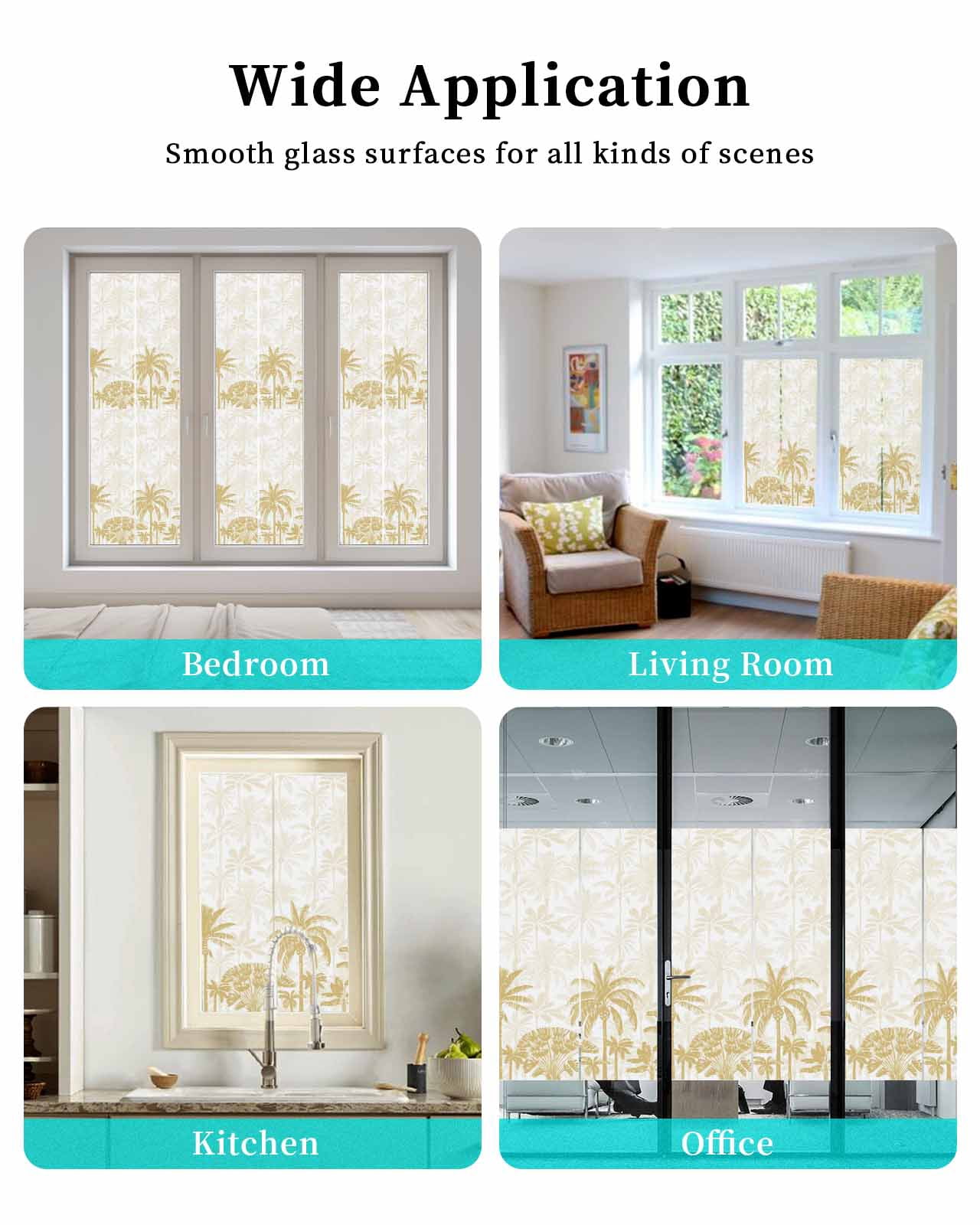 Window Privacy Film Palm Trees Stained Glass Window Film Decorative Sun Block Window Cover Yellow Tropical Plants Summer Forest Scenery Window Clings Static Adhesive Sticker for Bathroom 35.4"x78.7"
