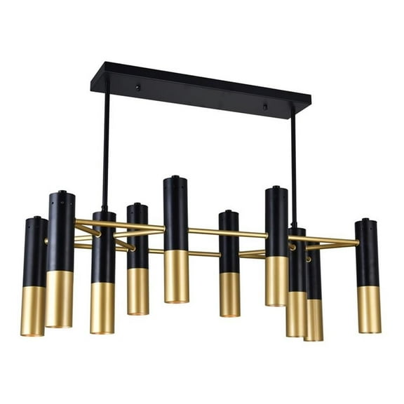 CWI Lighting Anem 10 Light Down Transitional Metal Chandelier in Black/Gold