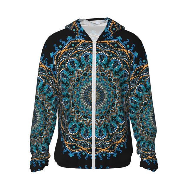 Fotbe Mandala Chaqueta con Protección Solar UPF 50+ para Hombre y Mujer, Camisa con Capucha y Bolsillos-X-Large