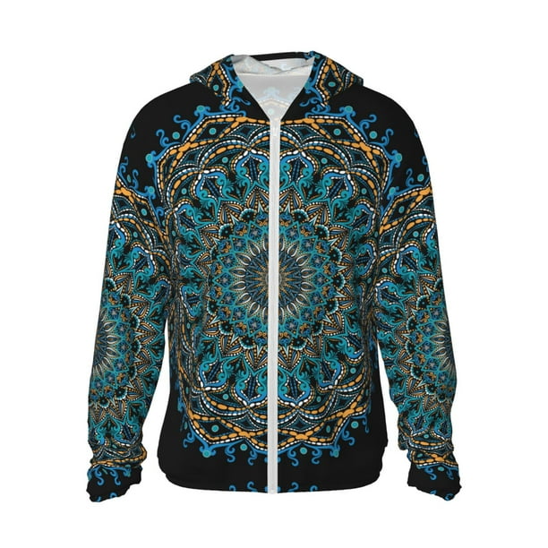 Fotbe Mandala Chaqueta con Protección Solar UPF 50+ para Hombre y Mujer, Camisa con Capucha y Bolsillos-Small