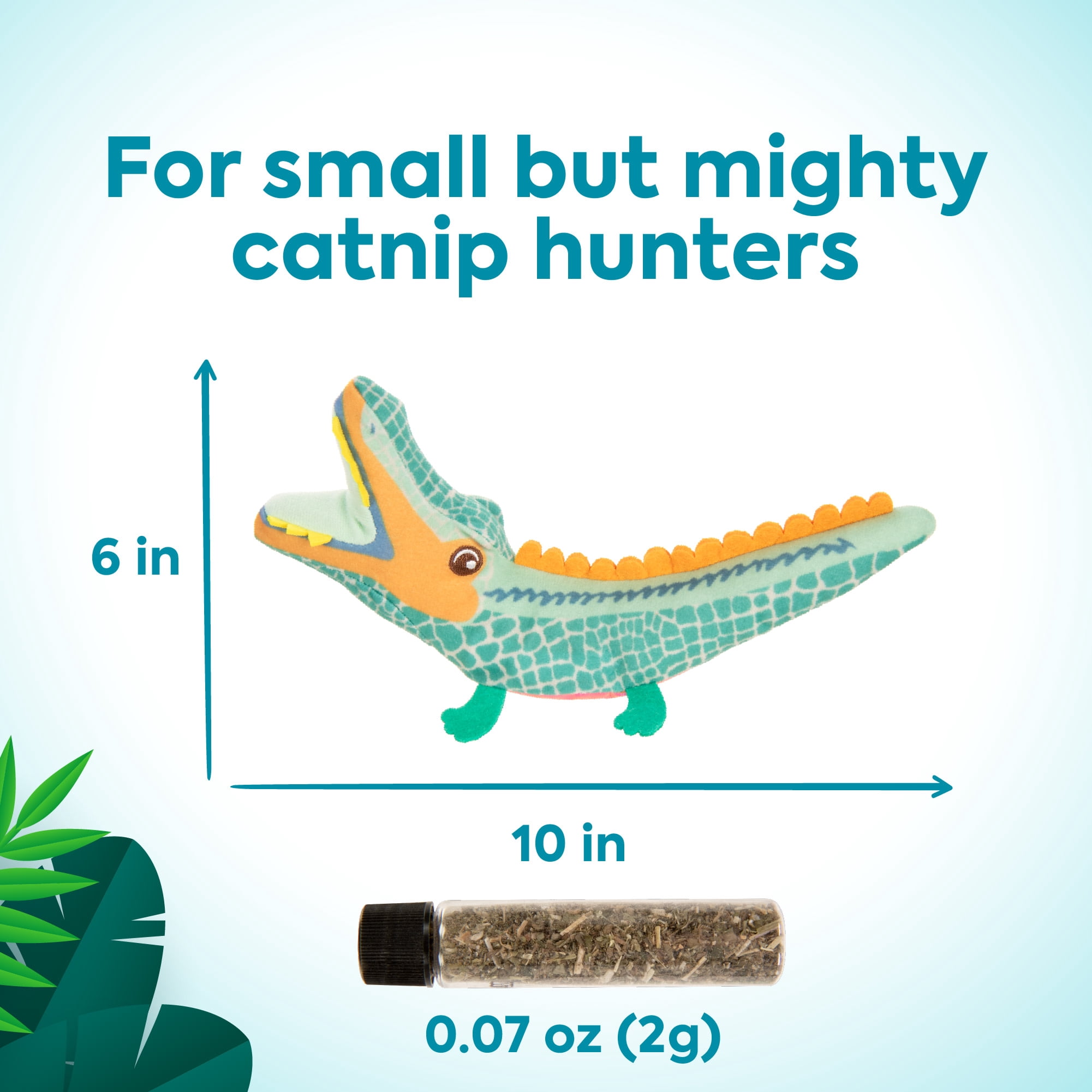 Instincts by SmartyKat Crazed Croc Refillable Crinkle Plush Kicker Cat Toy with 2 g Tube of HappyNip Catnip & Silvervine Blend