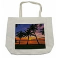 thumbnail image 1 of Tropical Shopping Bag, Exotic Palm Trees Pattern with Beach and Ocean Sunset in Hawaii Summer Season, Eco-Friendly Reusable Bag for Groceries Beach and More, 15.5" X 14.5", Cream, by Ambesonne, 1 of 2