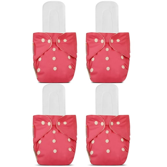 IMPROVUS 100% Cloth Diapers for Babies (0-3 Years), Reusable, Washable & Adjustable Nappies Snap Buttons and Wet-Free Insert Pads (Dark Red pack of 4 cloth diaper and 4 insert pads)