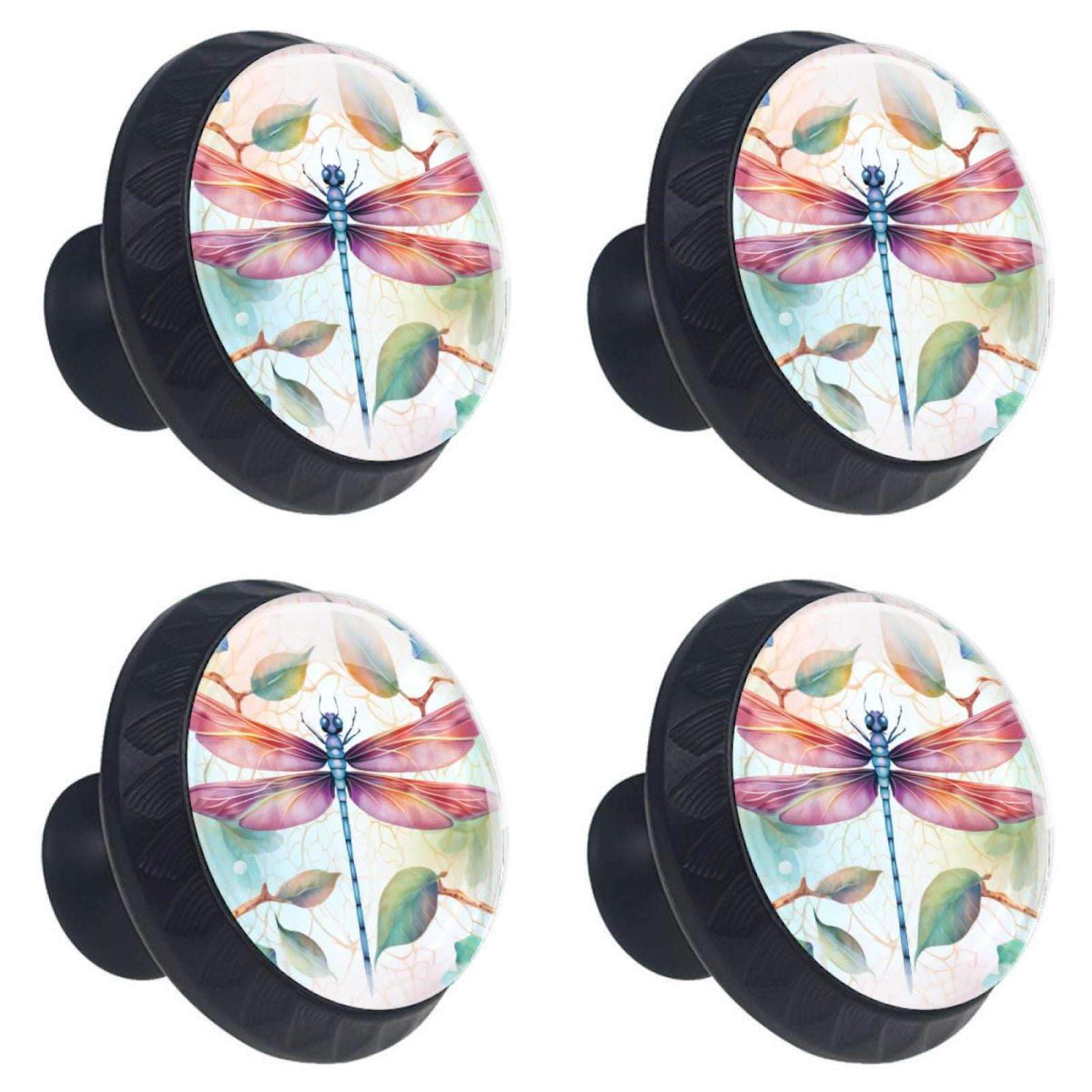 4 Pcs Dragonfly Knobs for Kitchen Cabinet Cupboard Dresser Bookcase Drawer Pulls Handles Round Home Decor