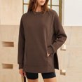 thumbnail image 4 of Binmer Women’s Solid Color Crew Neck Raglan Long Sleeve Sweatshirt, Casual Pullover Top With Side Slit Hem,Sizes S-3XL, 4 of 9
