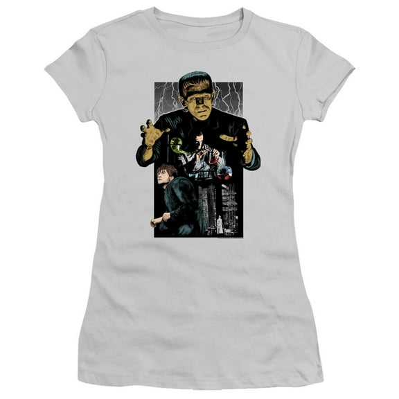Universal Monsters Frankenstein Illustrated S/S Junior Women's T-Shirt Sheer Silver